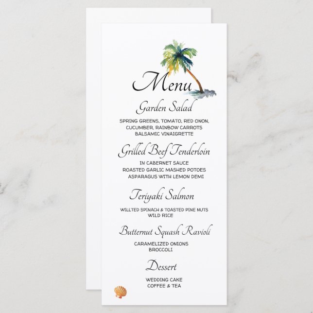 Menú Playa, palmeras, Boda oceánico (Anverso / Reverso)