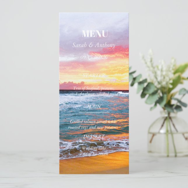 Menú Playa Tropical Boda de veraneo (Anverso de pie)