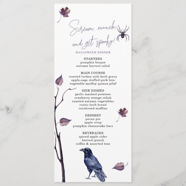 MENÚ PLUM BLACK CROW SPIDER AUTUMN DEJA HALLOWEEN (Anverso)