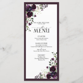 Menú Plum Purple Mauve Floral Watercolor Script Boda