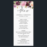 Menú Plum Purple Rubor Boda bucal rosa<br><div class="desc">Elegante carta de boda botánica floral de primavera de ciruela morada con un ramo de rosas de acuarela pastel y peonías en tonos burdeos, marsala, vino tinto, púrpura, ciruela, rosa rubor, melocotón y crema con hojas botánicas verdes y hojas de eucalipto. Una moderna elección de diseño que es perfecta para...</div>