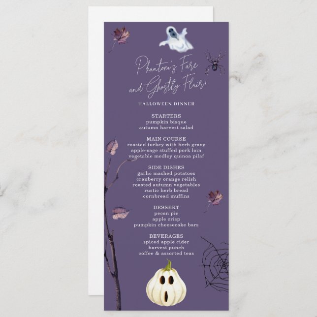 MENÚ PLUM SPOOKY PUMPKIN SPIDER AUTUMN GHOST HALLOWEEN (Anverso / Reverso)