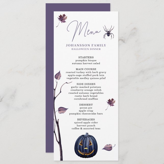 MENÚ PLUM SPOOKY PUMPKIN SPIDER AUTUMN LEAF HALLOWEEN (Anverso / Reverso)