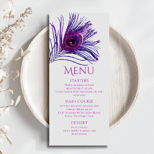 Menú Pluma de Pavo Real Chic Brillo Morado Bat Mitzvah
