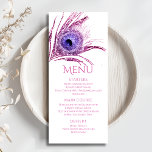 Menú Pluma de Pavo Real Chic Brillo Rosa Bat Mitzvah<br><div class="desc">Este diseño presenta una elegante pluma de pavo real con brillo rosa sobre un fondo blanco con la información de su menú de Bat Mitzvah debajo. Personalice editando el texto en las casillas de texto. Diseñado para usted por Evco Studio www.zazzle.com/store/evcostudio #mitzvah #batmitzvah #planificadordeeventos #mazeltov #judio #mitzvahswag #fiesta #vidajudia #boda...</div>