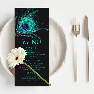 Menú Pluma de Pavo Real Chic Brillo Turquesa Bat Mitzva