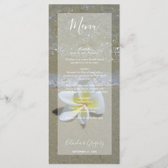 Menú Plumeria Frangipani En El Boda De Arena (Anverso)