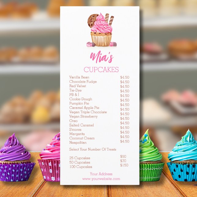 Menú Precio de Cupcake de Acuarela Rosa con Galleta de  (Subido por el creador)