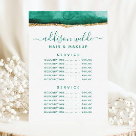 Menú Precio de los servicios de color verde esmeralda y