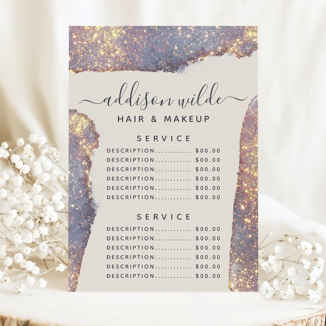 Menú Precio del Servicio de Glitter Glamorado Dorado Pú (Subido por el creador)