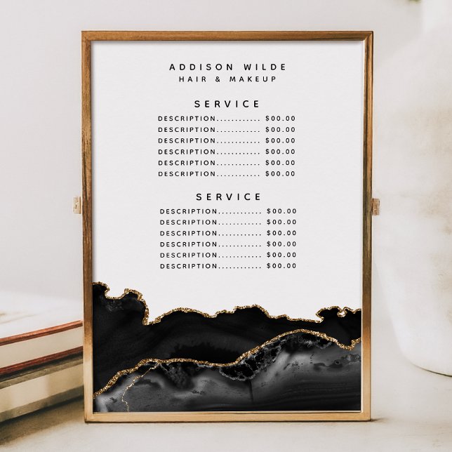 Menú Precio del servicio de mármol negro y dorado de ág (Subido por el creador)