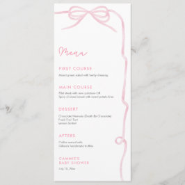 Menú Pretty Pink Bow Baby Girl Shower Party