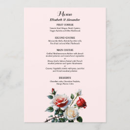 Menú Pretty pink white red roses floral wedding