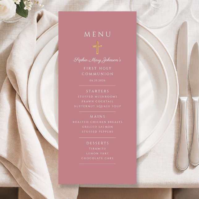 Menú Primera Comunión de Niña Elegante Rosa (Elegant Pink Girl First Communion Menu)