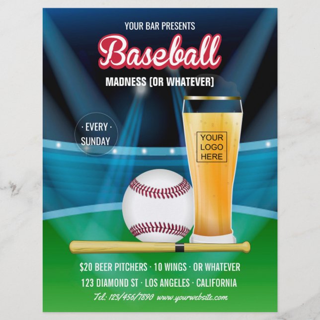 Menú promocional de evento de béisbol para añadir  (Frente)