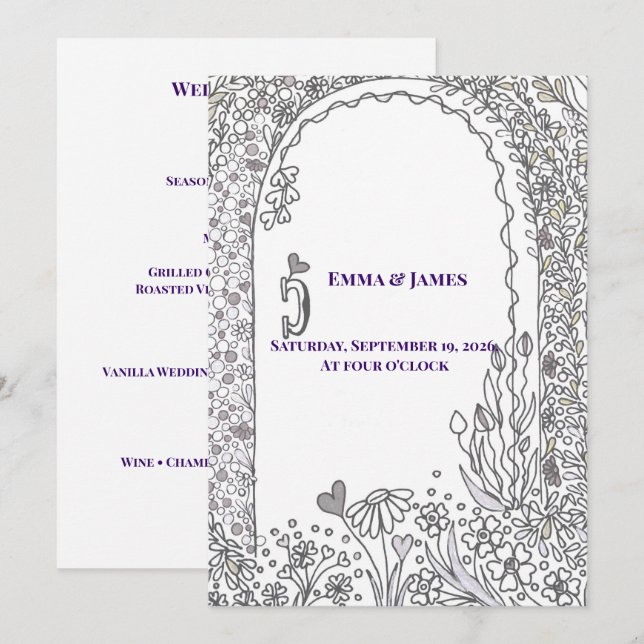Menú Puerta de Jardín Elegante y Caprichosa de Doble Ca (Anverso / Reverso)