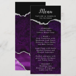 Menú Purple and Silver Agate Marble Wedding