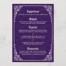 Menú Purple Gothic Victorian Damask Wedding