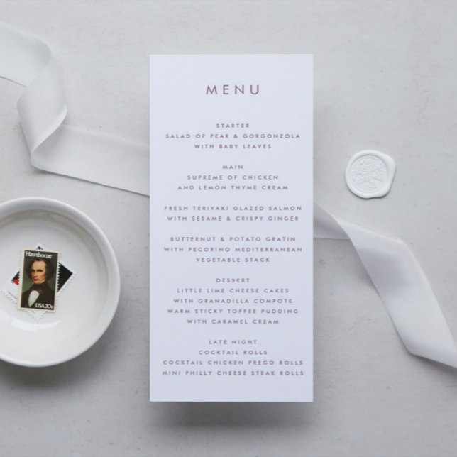 Menú Purple Lilac Monograma moderno Boda negrita (Subido por el creador)