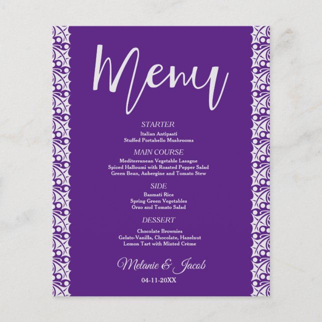 Menú Purple Minimalista elegante de presupuesto (Anverso)