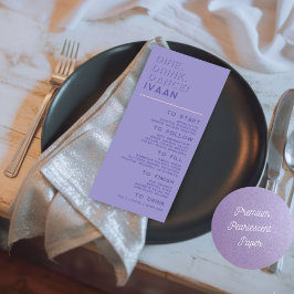 Menú Purple Modern Retro Disco Wedding Guest Name