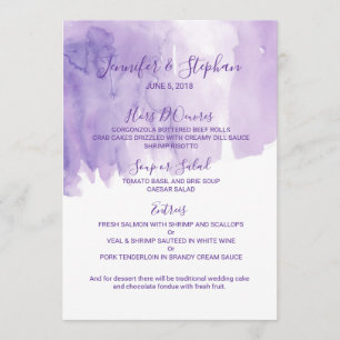 Menú púrpura violeta de la boda del chapoteo de la