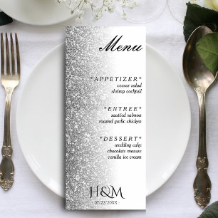 Menú Purpurina blanco y plateado de la cena Boda de la 