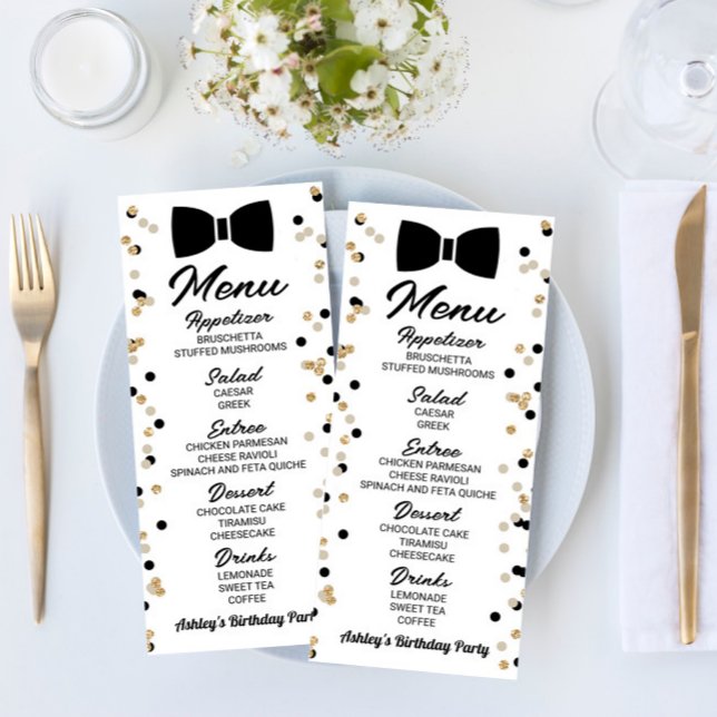 Menú Purpurina Bowtie Black and Gold Baby Shower Food (Subido por el creador)