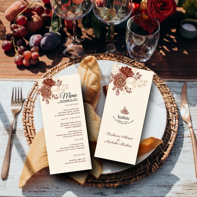 Menú Purpurina de oro de lino acuarela floral Boda islá (Subido por el creador)