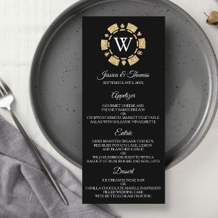 Menú Purpurina de oro Monograma Poker Chip Casino Boda