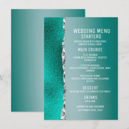 Menú Purpurina Turquesa Verde azulado de lujo Boda 
