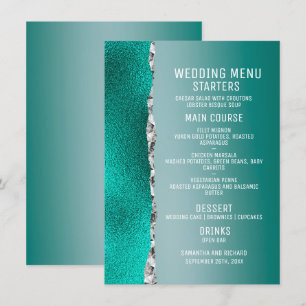Menú Purpurina Turquesa Verde azulado de lujo Boda 