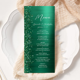 Menú Purpurina verde esmeralda Glam cepillado Boda Meta