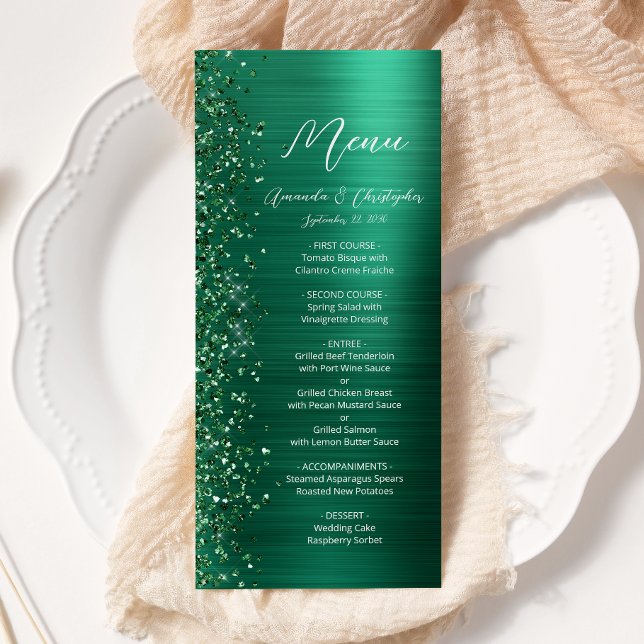 Menú Purpurina verde esmeralda Glam cepillado Boda Meta (Subido por el creador)