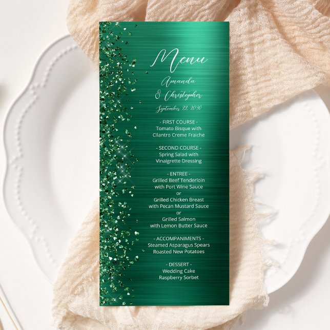 Menú Purpurina verde esmeralda Glam cepillado Boda Meta (Subido por el creador)