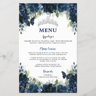 Menú Quinceañera 16 Blue Floral Sweet