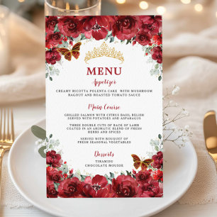 Menú Quinceañera 16 con el dorado rojo de la flor