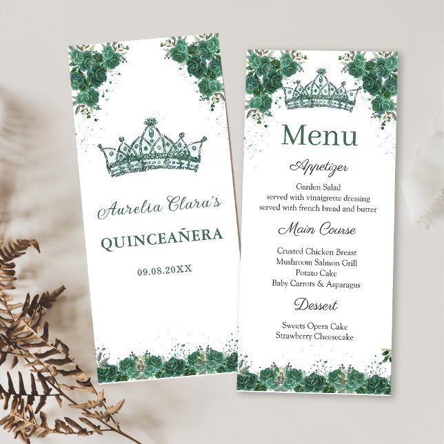 Menú Quinceañera con flores verdes esmeraldas (Subido por el creador)