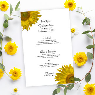 Menú Quinceanera de girasol amarillo