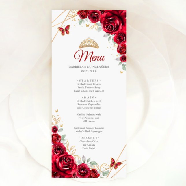 Menú Quinceanera floral de oro rojo (Subido por el creador)
