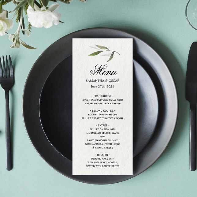 Menú Rama de oliva verde acuarela moderna (Subido por el creador)