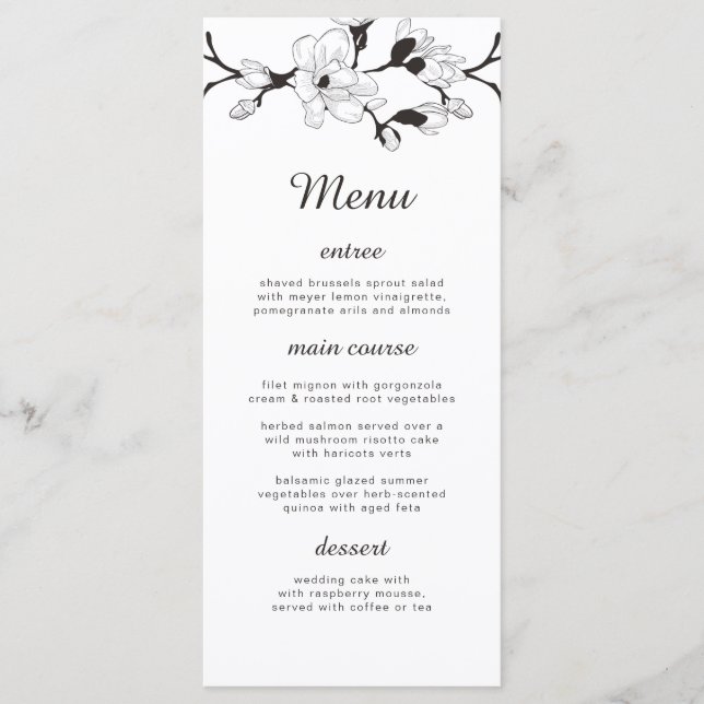 Menú Rama elegante y sencilla. Boda blanco y negro (Anverso)