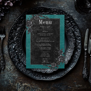 Menú Raven negro gótico y Boda Verde azulado de Rosas n