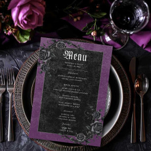 Menú Raven negro gótico y Rosas Boda púrpura