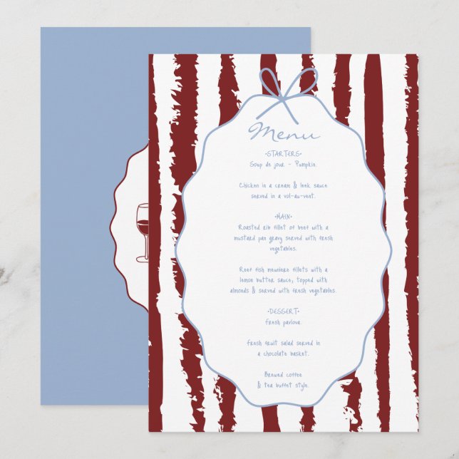Menú Rayas Caprichosas Bodas Pintadas a Mano  (Anverso / Reverso)