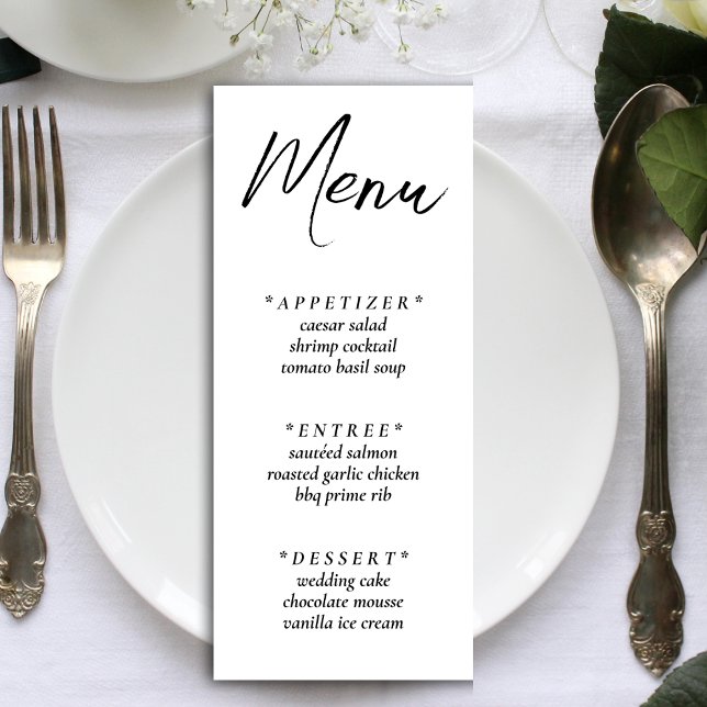 Menú Recepción blanca y elegante (White Simple Elegant Wedding Reception Menu)