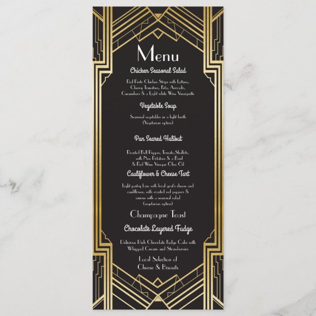 Menú Recepción de Boda Art Déco de los años 20 (Anverso)