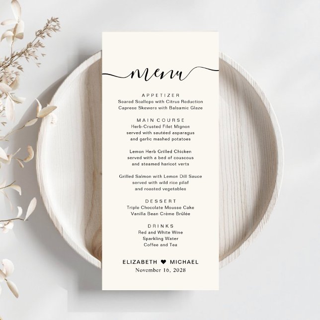 Menú Recepción de Boda Chic Script Cream (Subido por el creador)