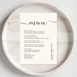 Menú Recepción de Boda Chic Script Cream