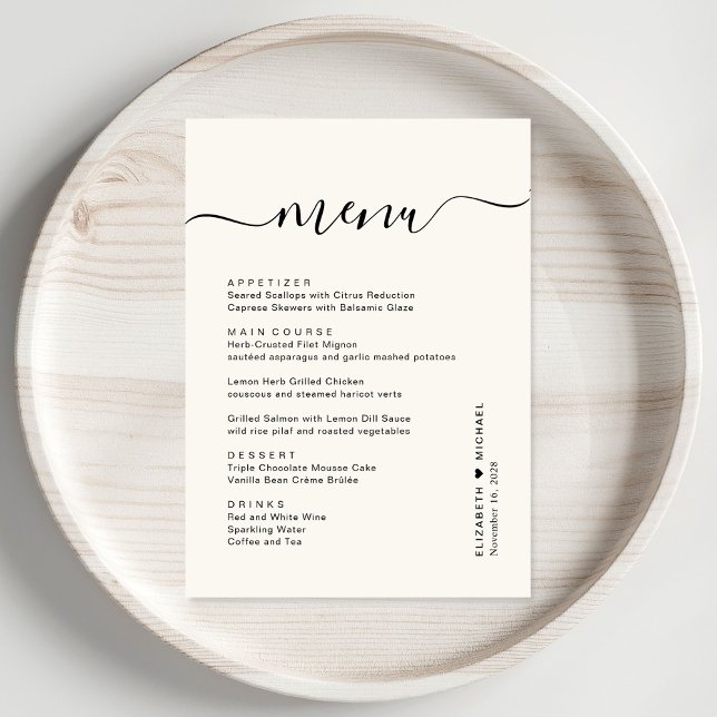 Menú Recepción de Boda Chic Script Cream (Subido por el creador)